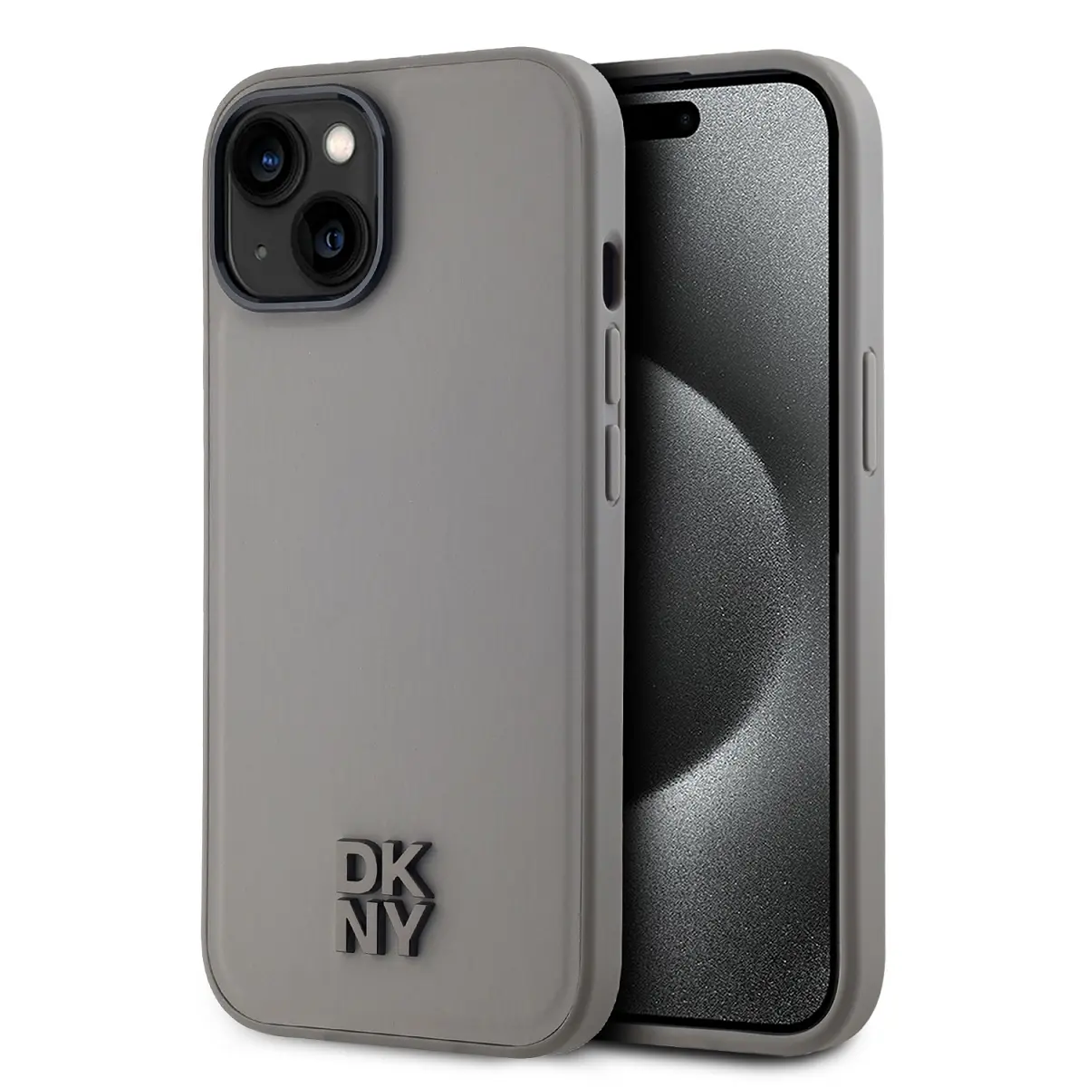 DKNY PU Leather Stack Logo Magsafe Zadní Kryt pro iPhone 15 Grey DKHMP15SPSMCSLE