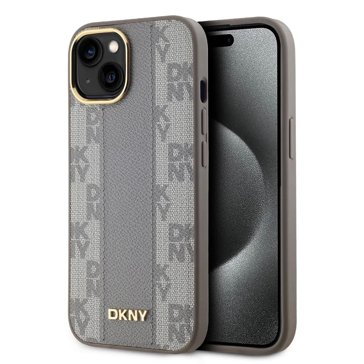 DKNY PU Leather Checkered Pattern Magsafe Zadní Kryt pro iPhone 15 Beige DKHMP15SPCPVSLE