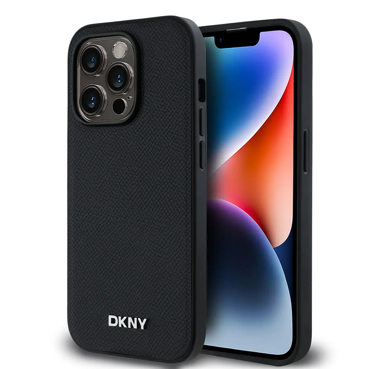 DKNY PU Leather Silver Metal Logo Magsafe Zadní Kryt pro iPhone 14 Pro Max Black DKHMP14XPGHLMK
