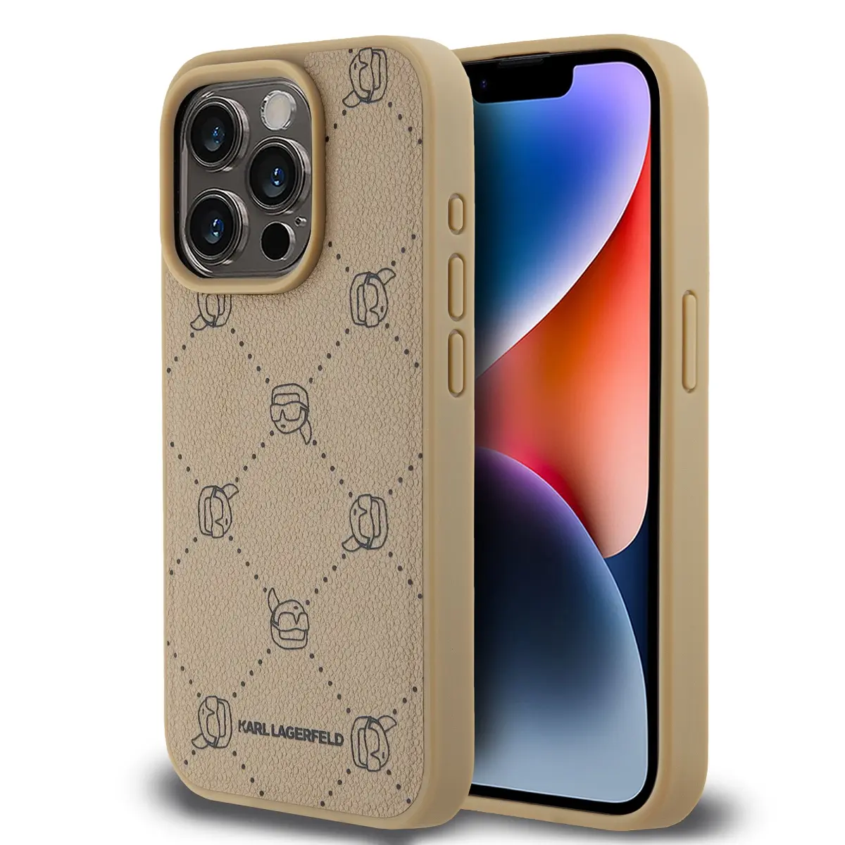 Zadní kryt Karl Lagerfeld PU Karl Heads Pattern Magsafe pro iPhone 15 Pro Max Beige