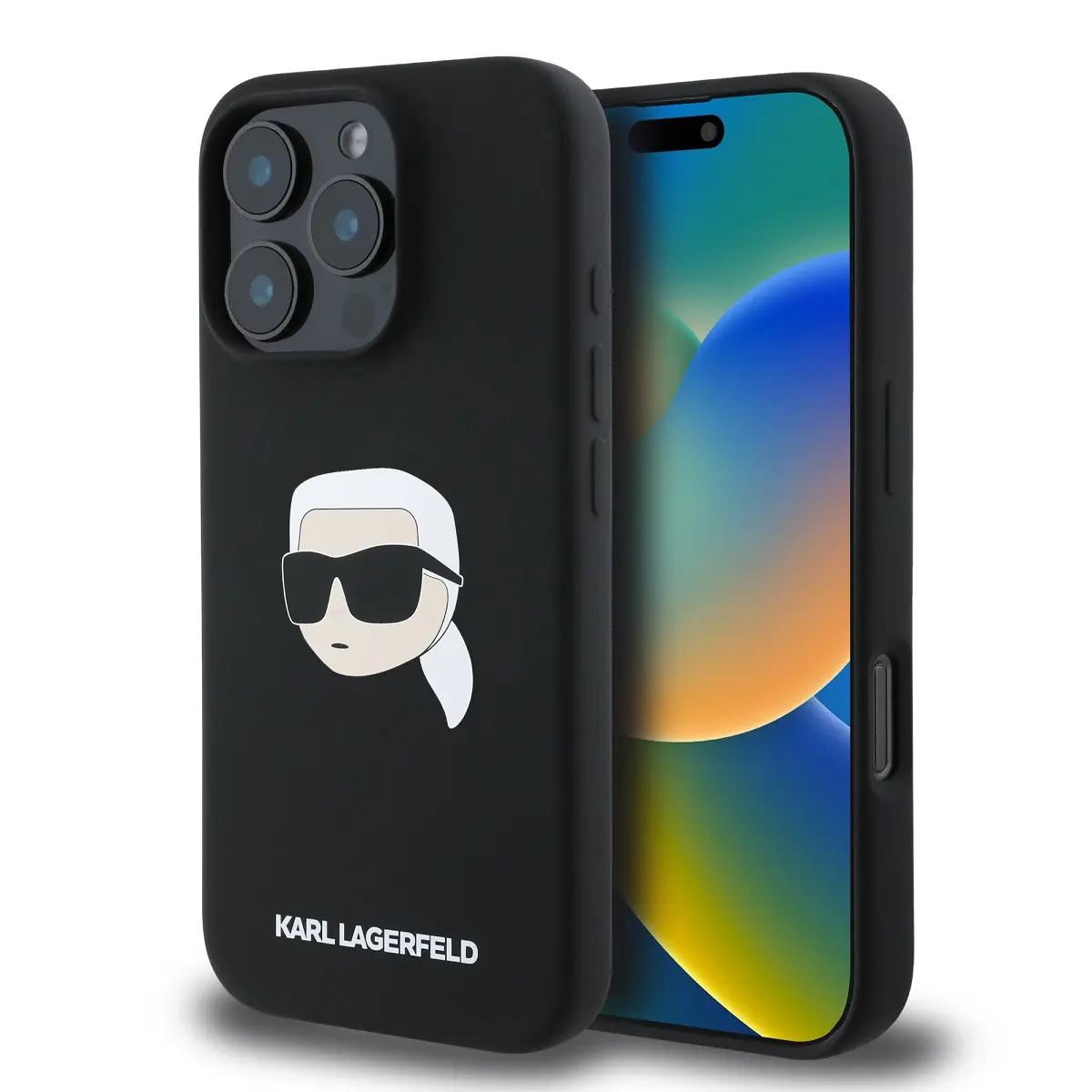 Karl Lagerfeld Liquid Silicone Karl Head MagSafe Zadní Kryt pro iPhone 16 Pro Black KLHMP16LSKHPPLK