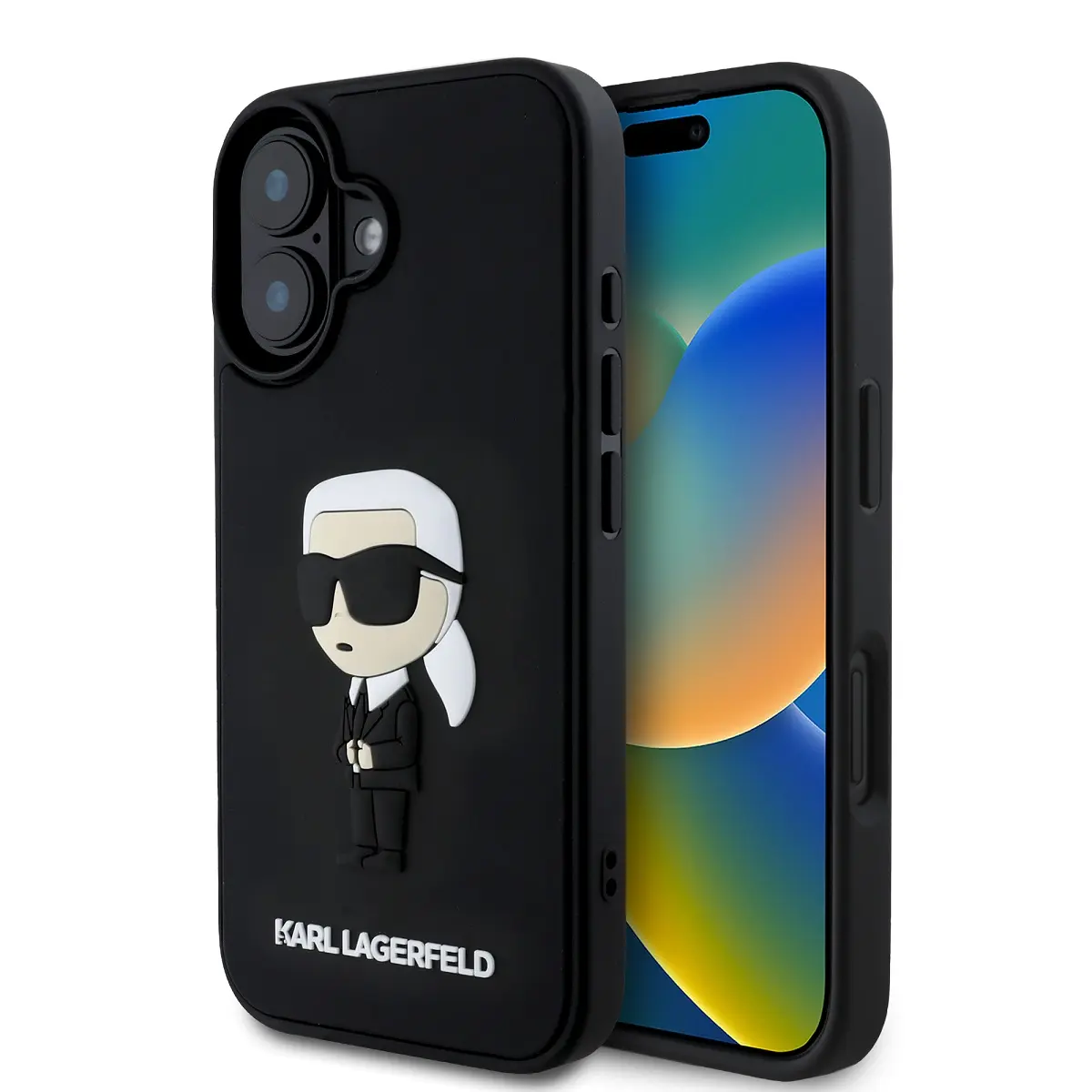 Karl Lagerfeld 3D Rubber Ikonik Zadní Kryt pro iPhone 16 Black KLHCP16S3DRKINK