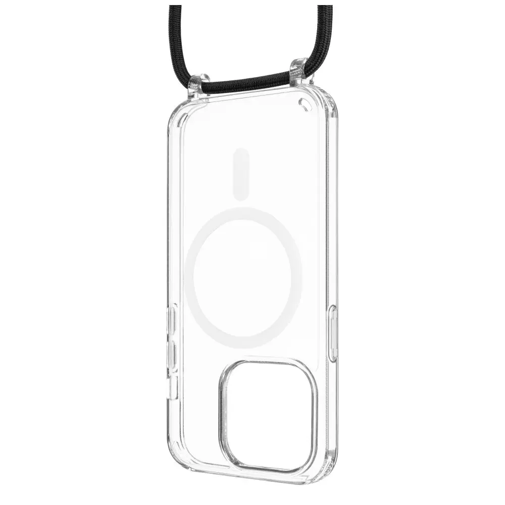 Pouzdro FIXED MagPure Neck s černou šňůrkou na krk pro Apple iPhone 16 Plus