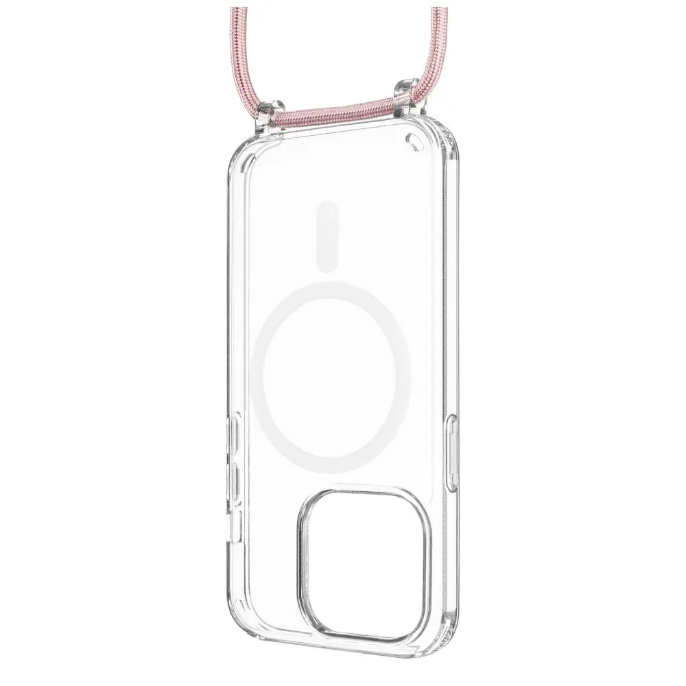 Pouzdro FIXED MagPure Neck s růžovou šňůrkou na krk pro Apple iPhone 16e