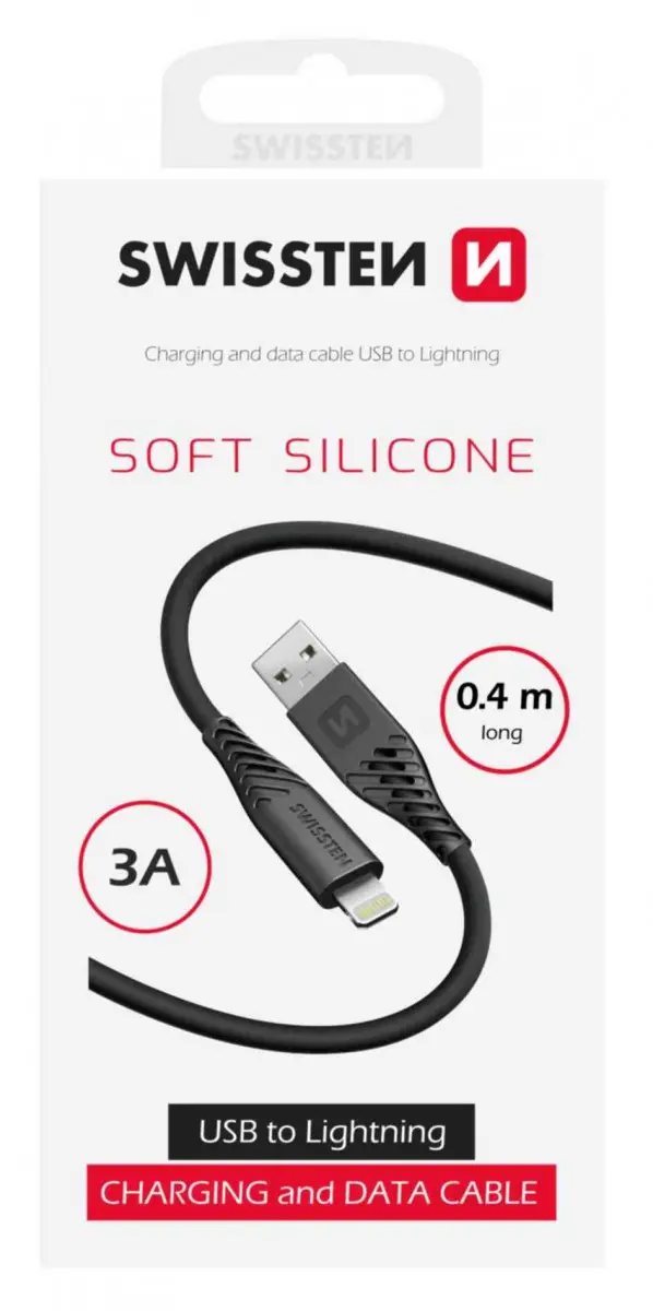 Datový kabel Swissten Soft Silicone USB-A - Lightning 0,4 m černý