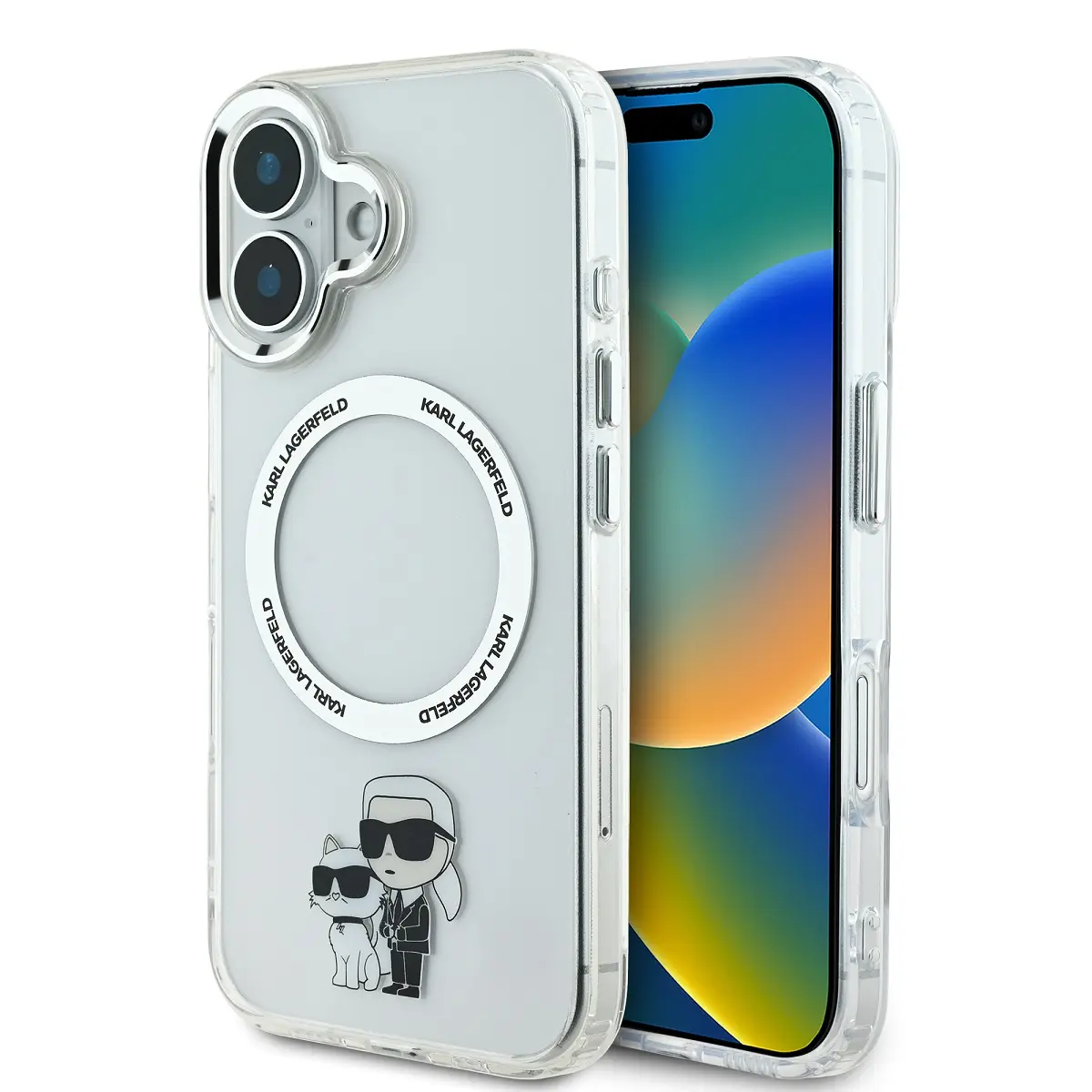 Karl Lagerfeld IML Karl and Choupette MagSafe kryt pro iPhone 16 čirý