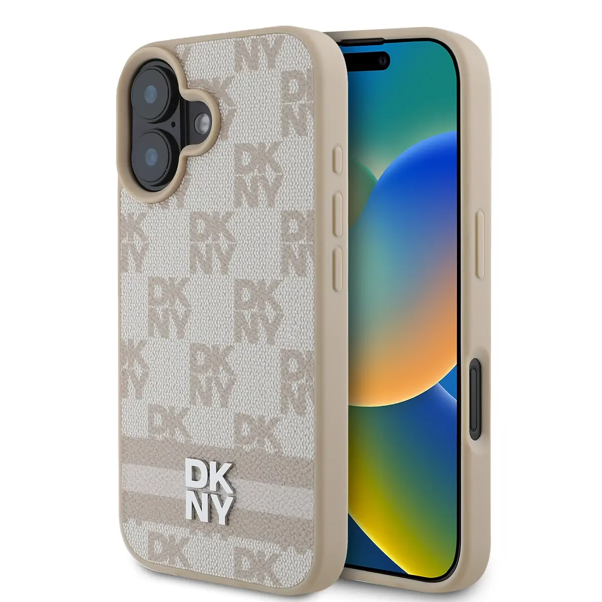 DKNY PU Leather Checkered Pattern and Stripe Zadní Kryt pro iPhone 16 Pink DKHCP16SPCPTSSP
