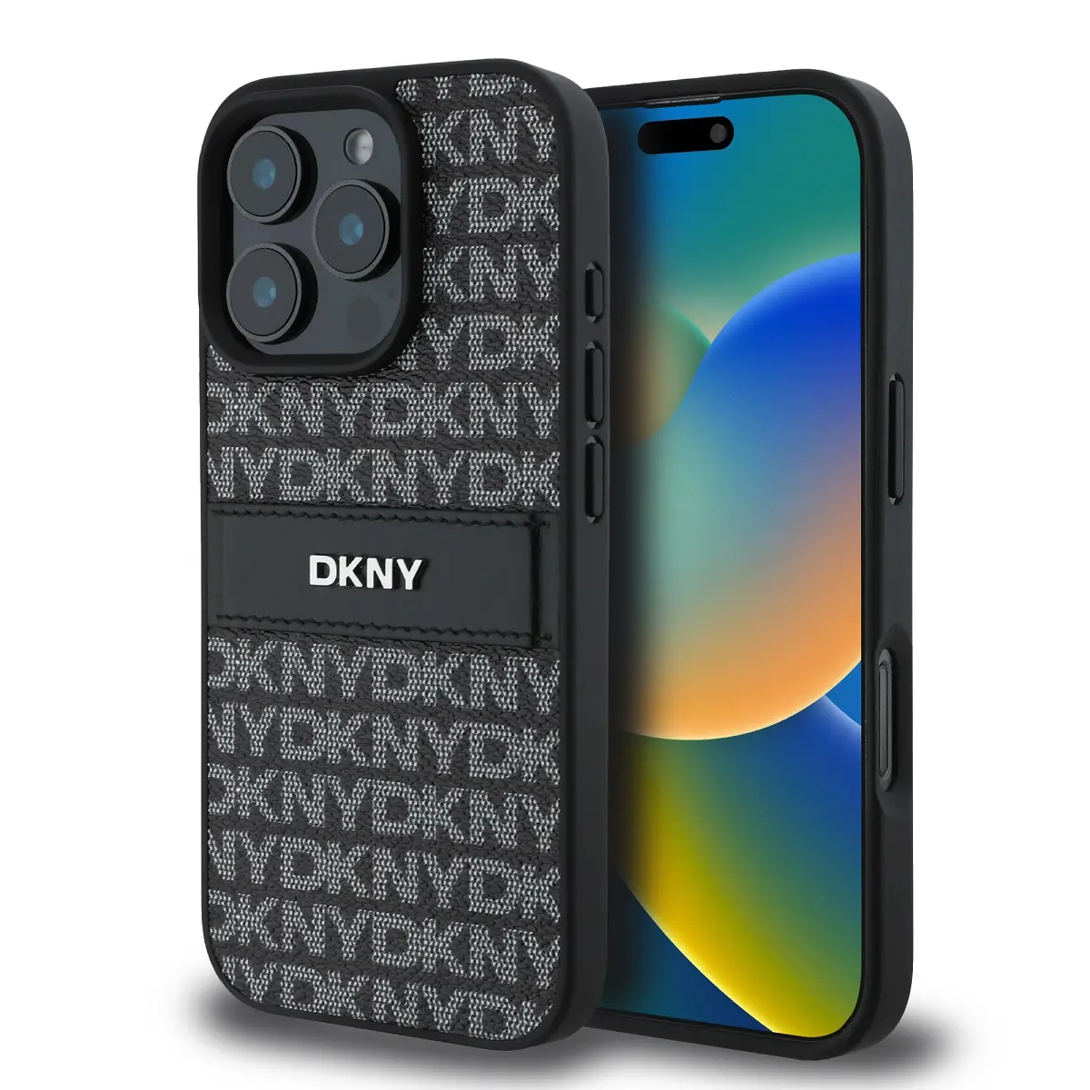 DKNY PU Leather Repeat Pattern Tonal Stripe Zadní Kryt pro iPhone 16 Pro Max Black DKHCP16XPRTHSLK