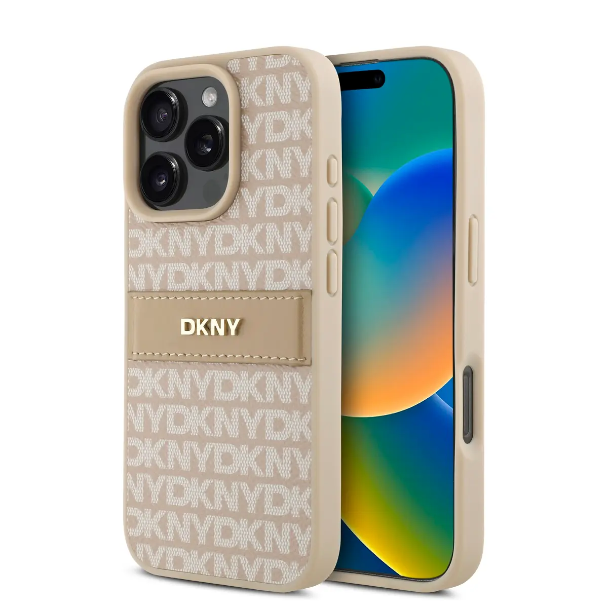 Zadní kryt DKNY PU Leather Repeat Pattern Tonal Stripe pro iPhone 16 Pro Max Pink