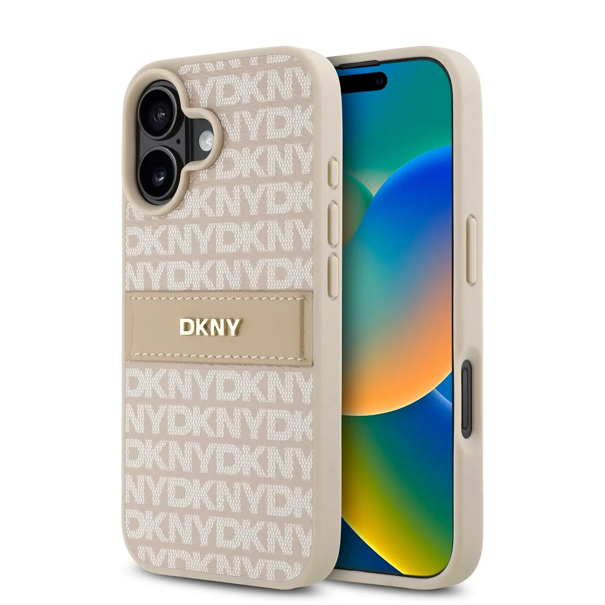 DKNY PU Leather Repeat Pattern Tonal Stripe Zadní Kryt pro iPhone 16 Plus Pink DKHCP16MPRTHSLP