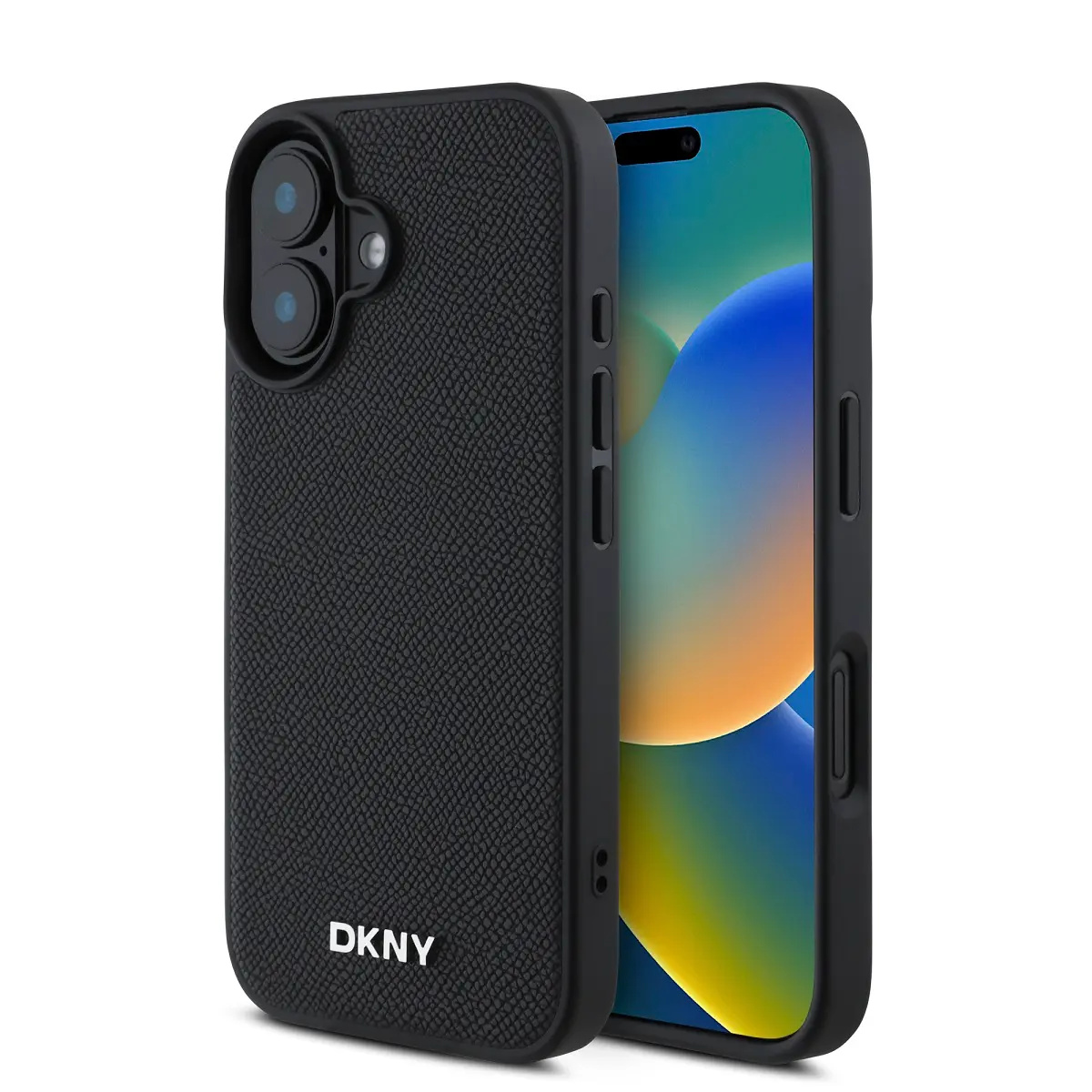 DKNY PU Leather Silver Metal Logo Magsafe Zadní Kryt pro iPhone 16 Plus Black DKHMP16MPGHLMK
