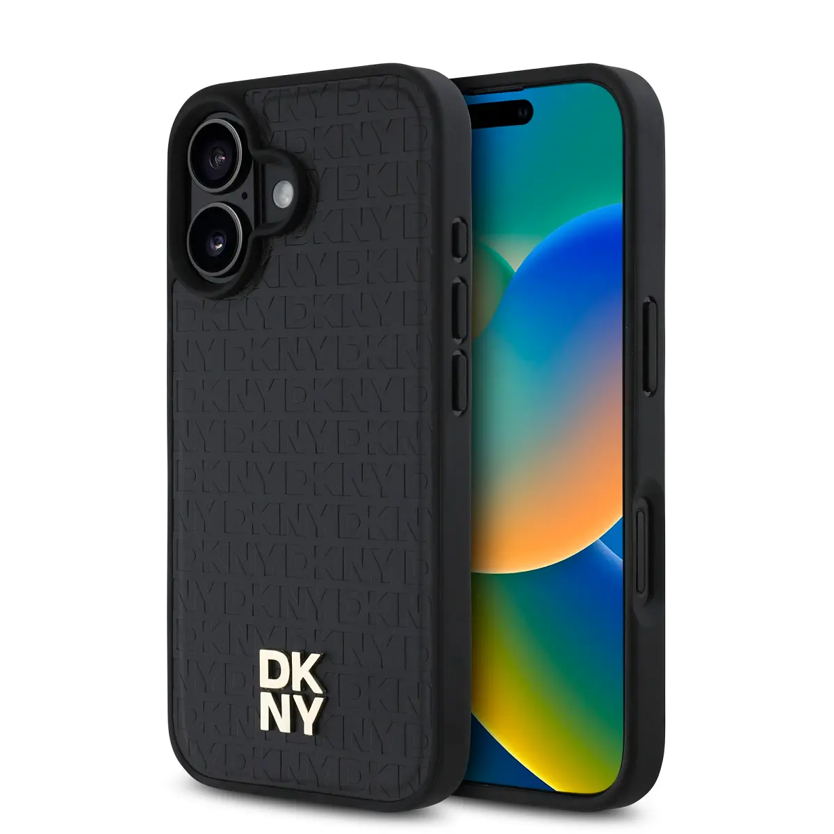 Zadní kryt DKNY PU Leather Repeat Pattern Stack Logo MagSafe pro iPhone 16 Black