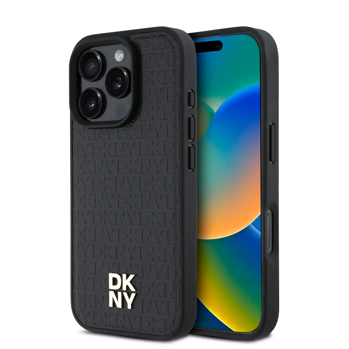 DKNY PU Leather Repeat Pattern Stack Logo MagSafe Zadní Kryt pro iPhone 16 Pro Max Black DKHMP16XPSHRPSK
