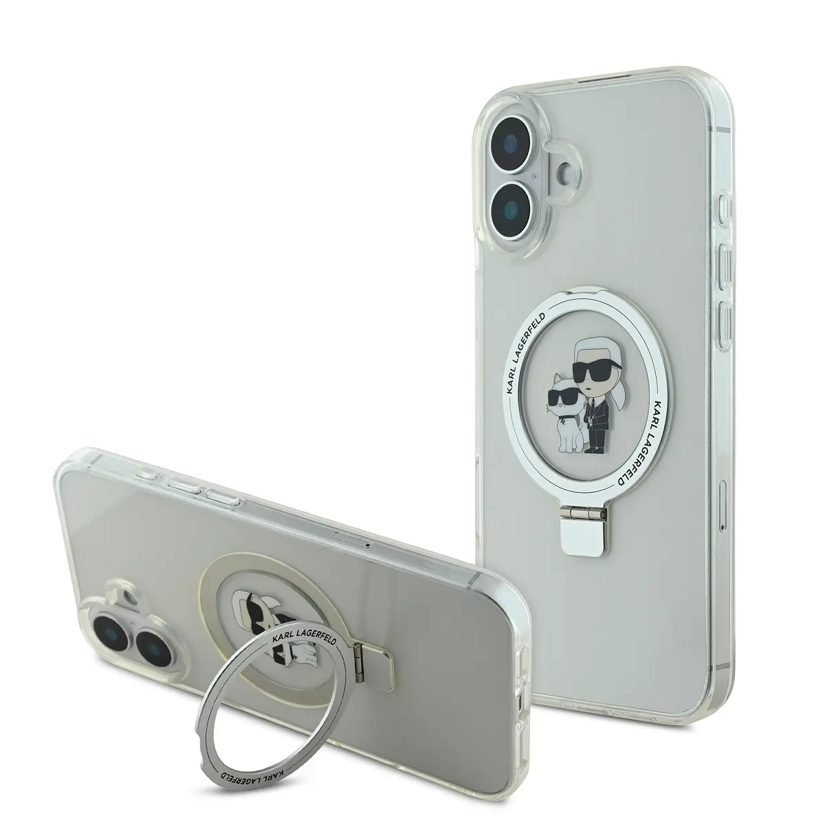 Karl Lagerfeld Ringstand Karl and Choupette MagSafe Zadní Kryt pro iPhone 16 Plus White KLHMP16MHMRSKCH