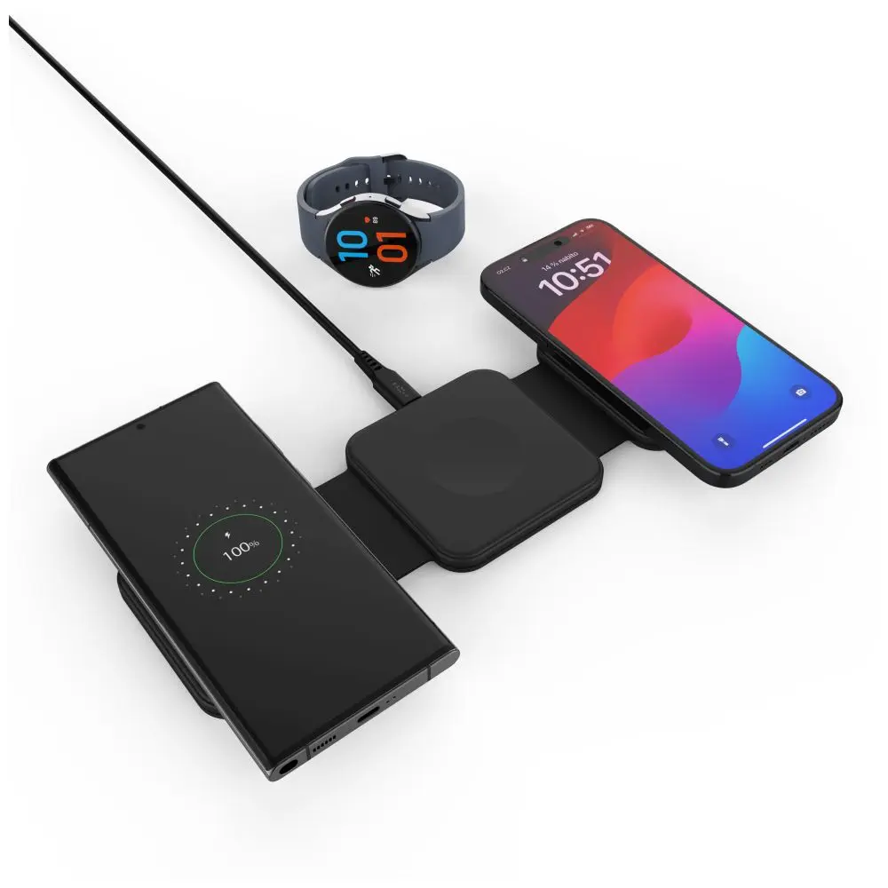 FIXED Flex for Samsung 3v1 bezdrátová nabíječka, 15W+3W+15W, černá
