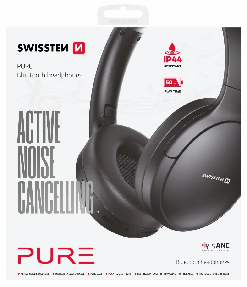 Sluchátka Swissten Pure Bluetooth ANC černá