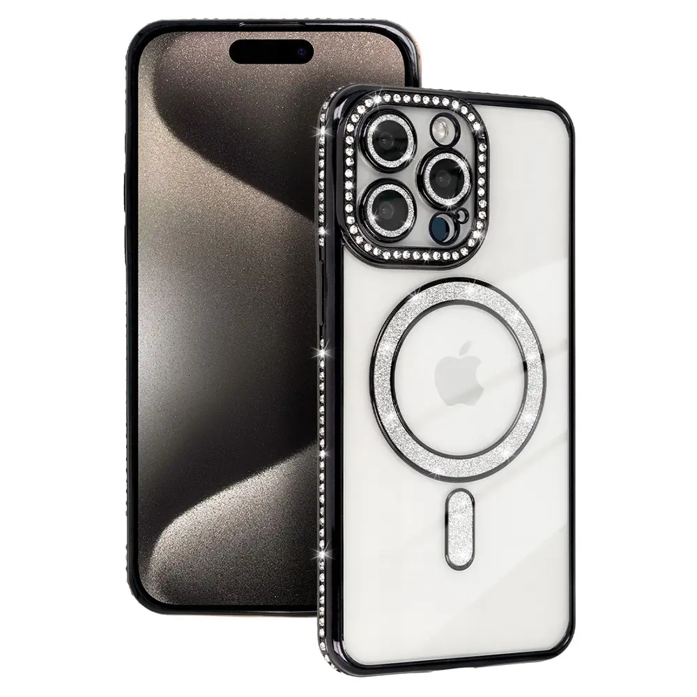 Zadní kryt Bling Magsafe pro iPhone 15 černý