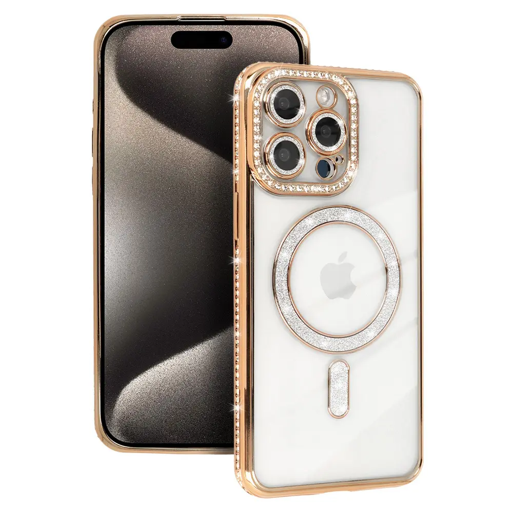 Zadní kryt Bling Magsafe pro iPhone 15 zlatý