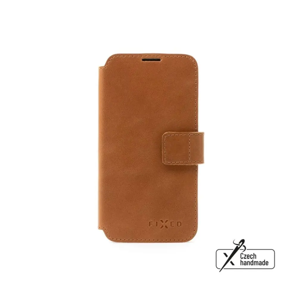 Kožené pouzdro typu kniha FIXED ProFit pro Samsung Galaxy S25, hnědé