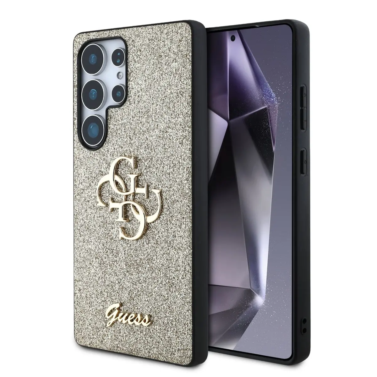 Guess PU Fixed Glitter 4G Metal Logo kryt Samsung Galaxy S25 Ultra zlatý