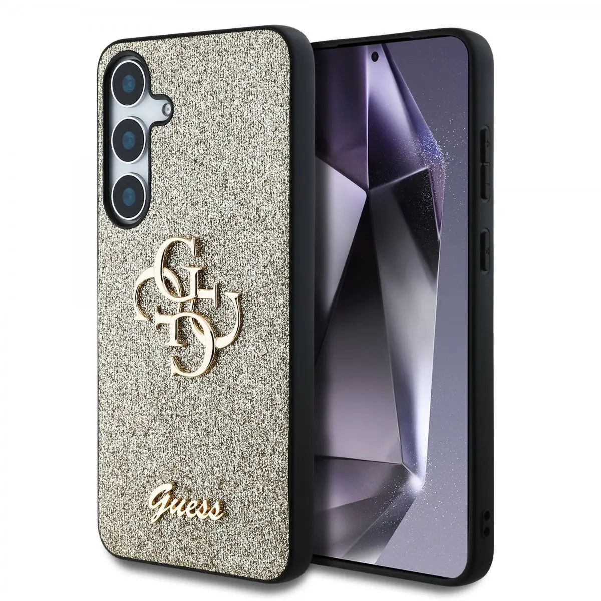 Guess PU Fixed Glitter 4G Metal Logo kryt Samsung Galaxy S25+ zlatý