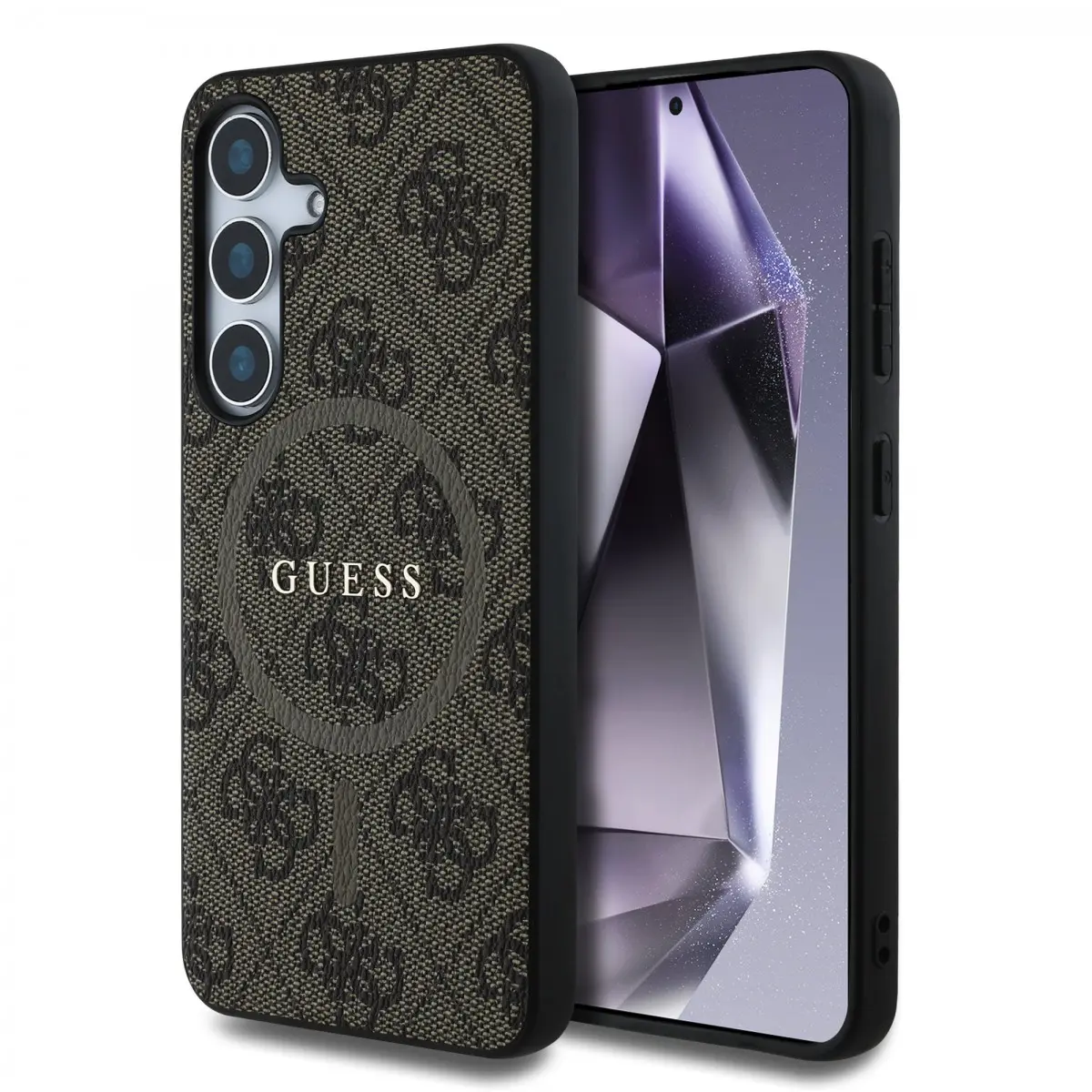 Guess PU Leather 4G Colored Ring MagSafe kryt Samsung Galaxy S25 hnědý