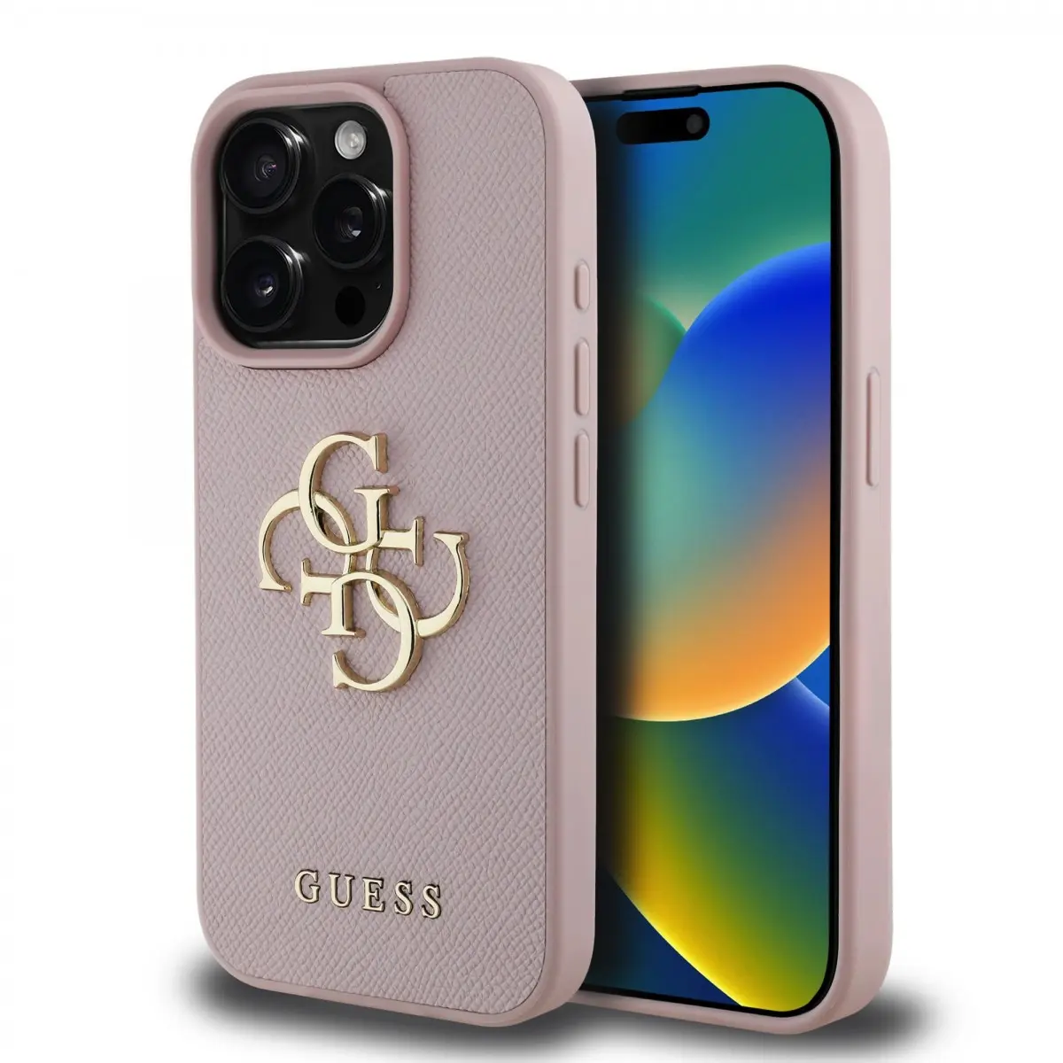 Guess PU Grained 4G Metal Logo Zadní Kryt pro iPhone 15 Pro Pink GUHCP15LPGT4MBP