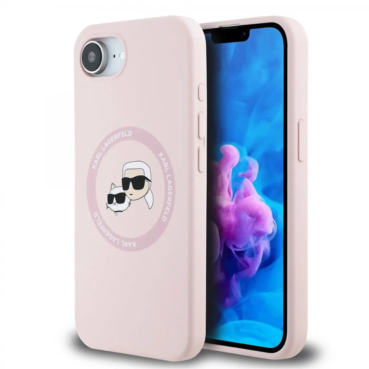 Zadní kryt Karl Lagerfeld Liquid Silicone K&amp;CH Heads MagSafe pro iPhone 16e Pink