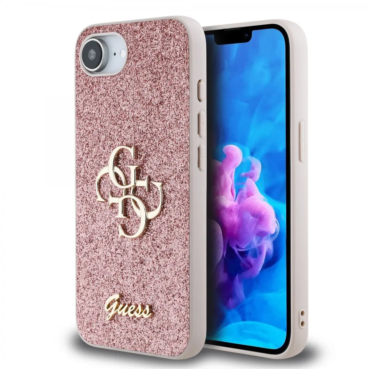 Guess PU Fixed Glitter 4G Metal Logo Zadní Kryt pro iPhone 16e/17e Pink GUHCPSE4HG4SGP