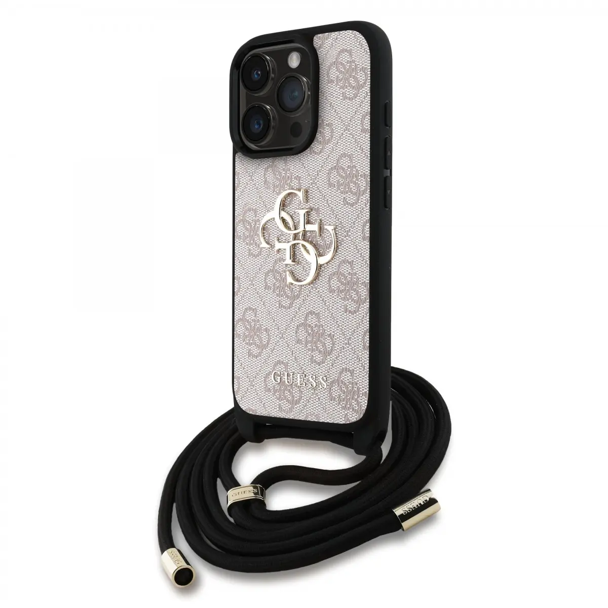 Zadní kryt Guess PU 4G Metal Logo Crossbody Popruh pro iPhone 15 Pro Pink