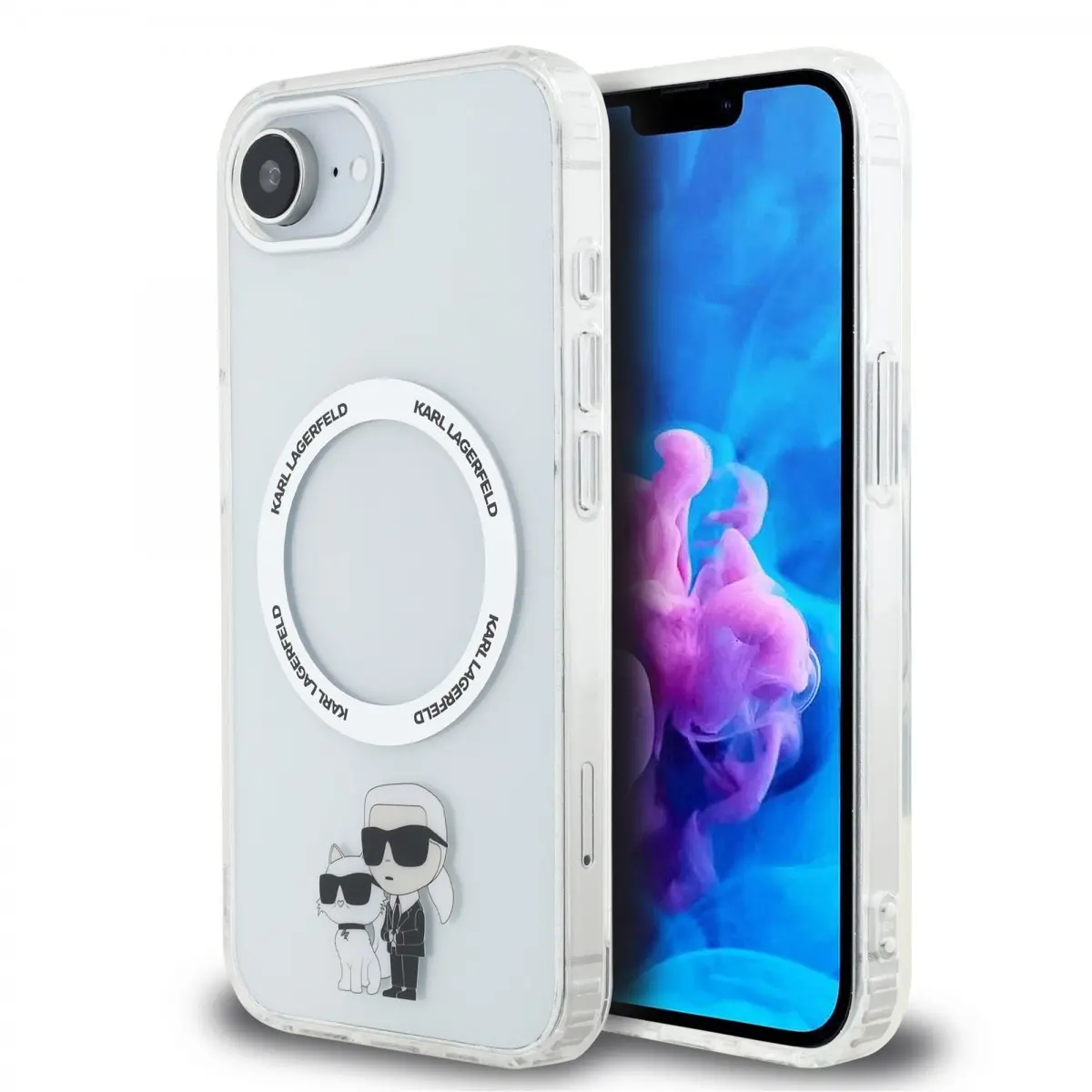 Karl Lagerfeld IML Karl and Choupette MagSafe kryt iPhone 16e čirý