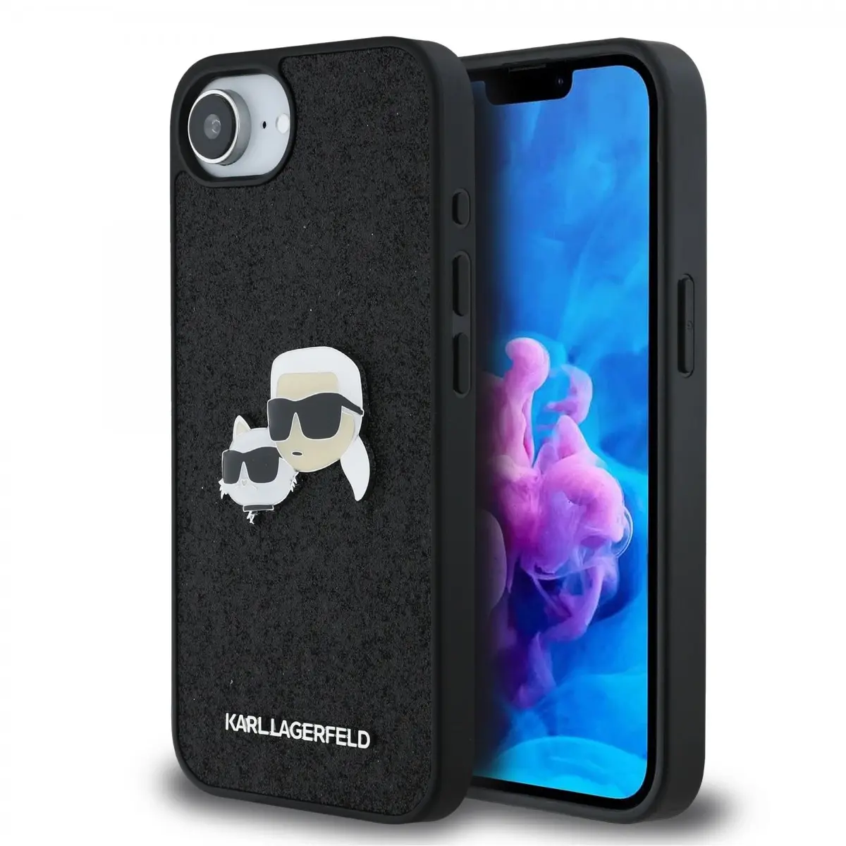 Karl Lagerfeld Fixed Glitter Metal K&CH Zadní Kryt pro iPhone 16e/17e Black KLHCPSE4PFGKCPK