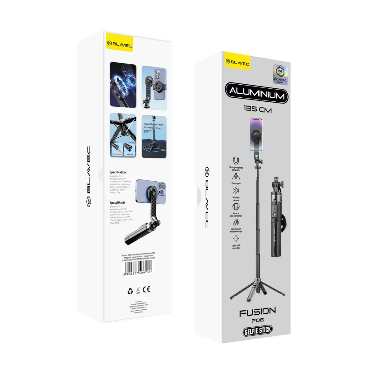 Selfie tyč tripod Blavec P06 Aluminium Fusion Magsafe 1,34 m (SSFP06-MTRHB134) černá