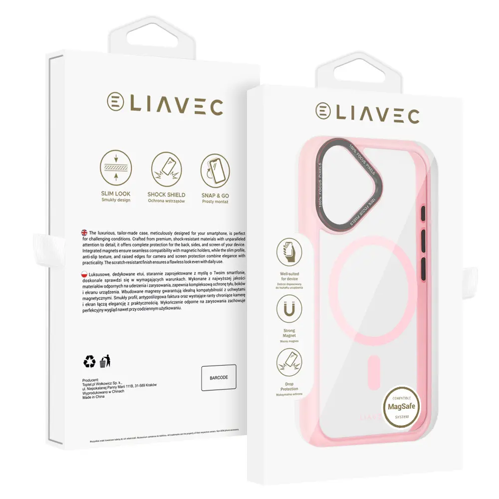Zadní kryt Liavec Hybrid Magsafe Clear pro iPhone 16 light pink