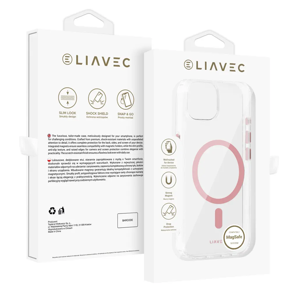 Zadní kryt Liavec Glossy Magsafe Clear pro iPhone 13-14 pink