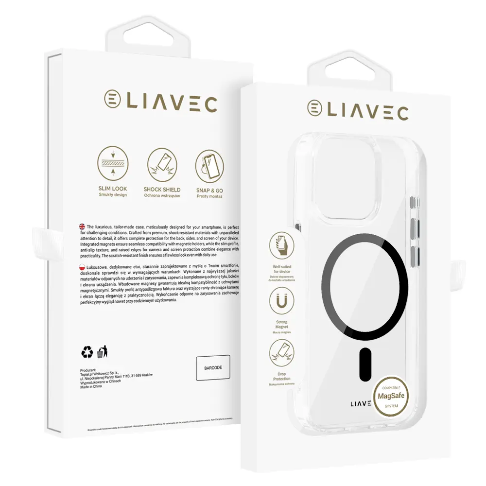 Zadní kryt Liavec Glossy Magsafe Clear pro iPhone 15 Pro black