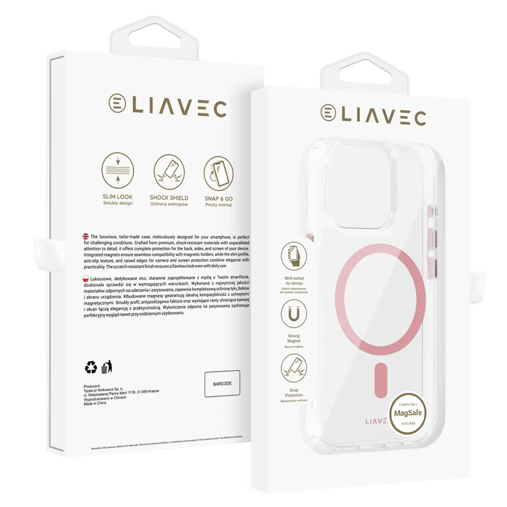 Zadní kryt Liavec Glossy Magsafe Clear pro iPhone 15 Pro pink