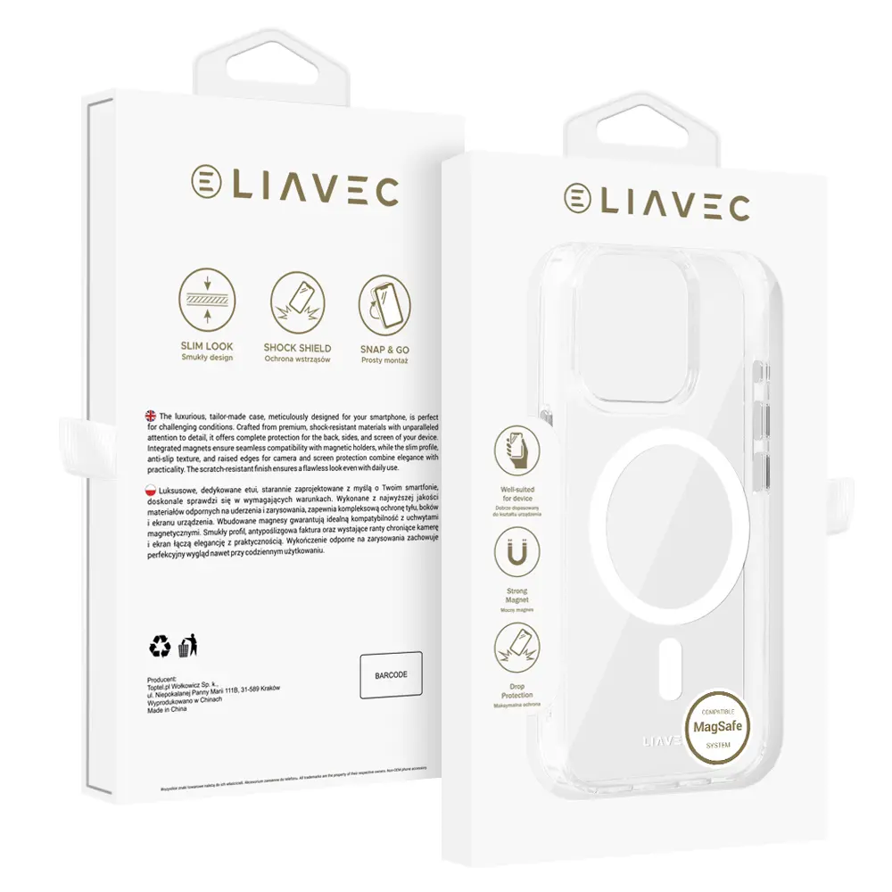 Zadní kryt Liavec Glossy Magsafe Clear pro iPhone 15 Pro Max white