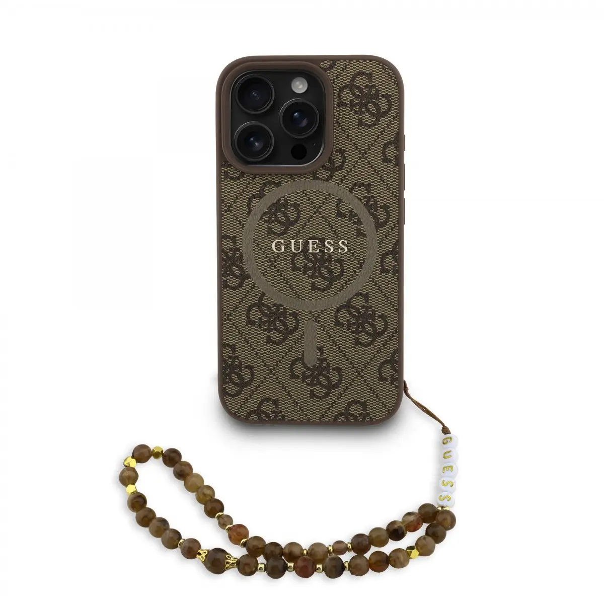 Zadní kryt Guess PU Leather 4G Colored Ring Strap MagSafe pro iPhone 16 Pro Max Brown