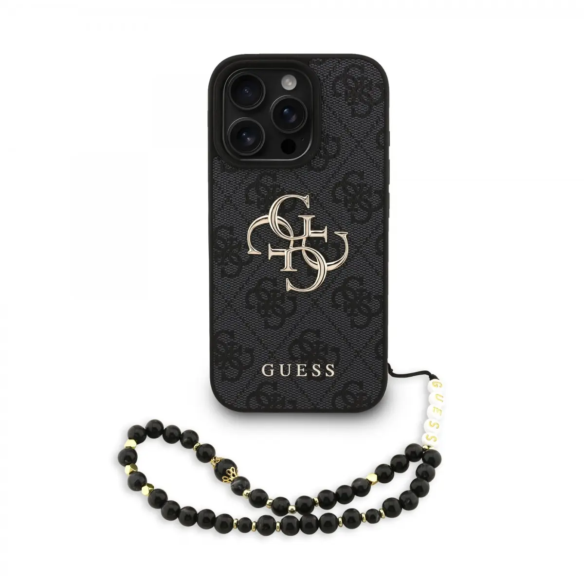 Zadní kryt Guess PU 4G Metal Logo Strap pro iPhone 16 Pro Max Black