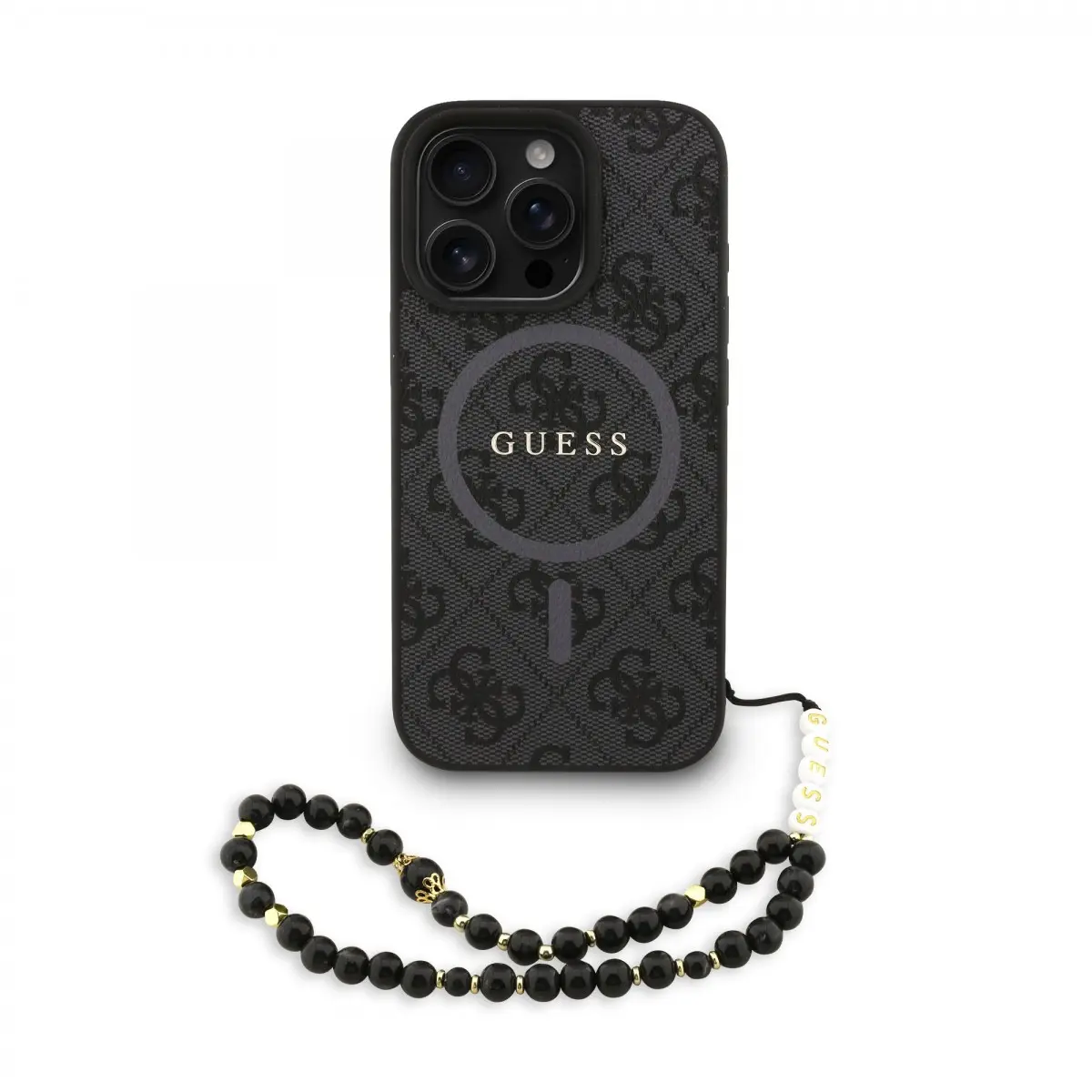 Zadní kryt Guess PU Leather 4G Colored Ring Strap MagSafe pro iPhone 16 Pro Black