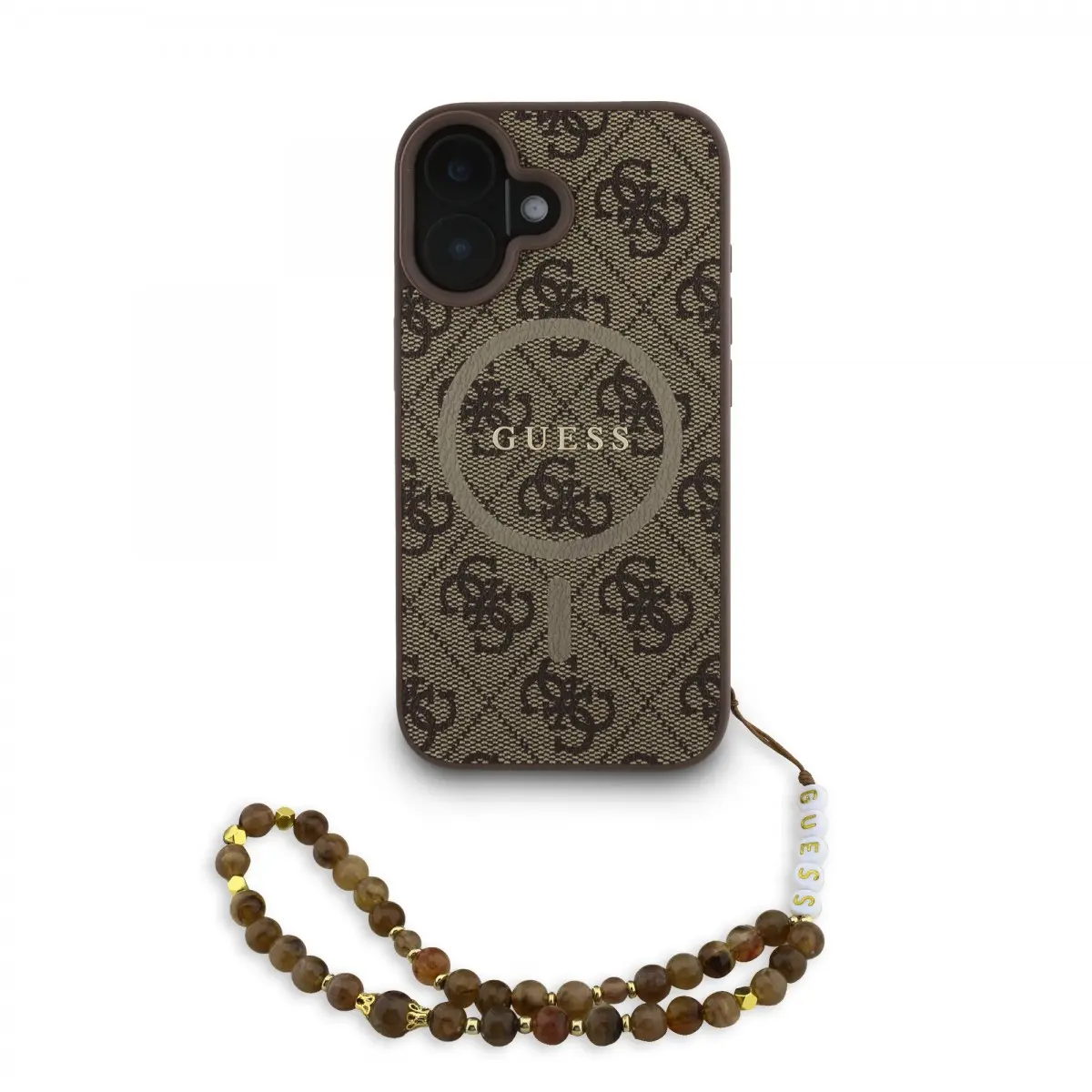 Zadní kryt Guess PU Leather 4G Colored Ring Strap MagSafe pro iPhone 16 Brown