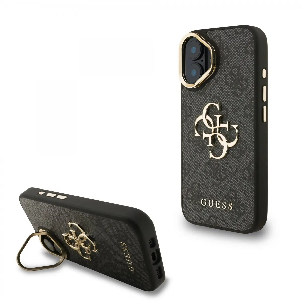 Zadní kryt Guess PU 4G Metal Logo Stand Camera Frame pro iPhone 16 Black