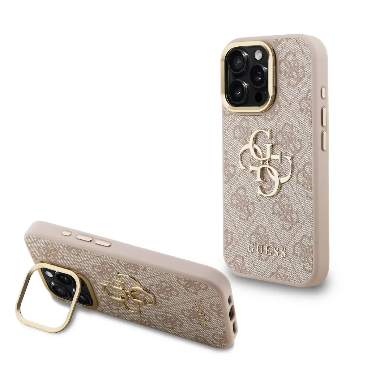 Zadní kryt Guess PU 4G Metal Logo Stand Camera Frame pro iPhone 15 Pro Pink