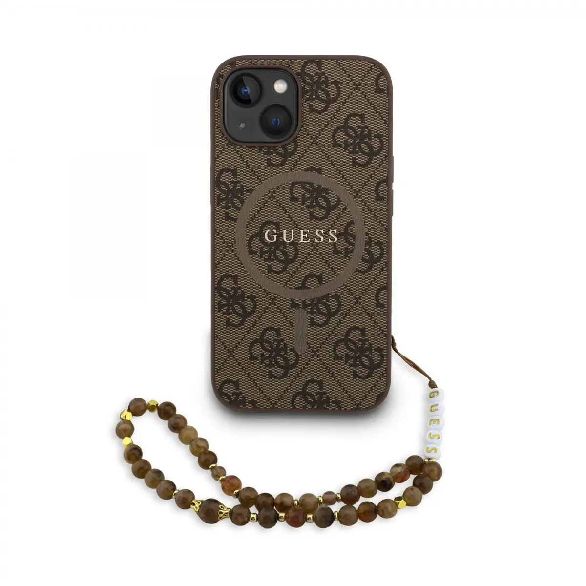 Zadní kryt Guess PU Leather 4G Colored Ring Strap MagSafe pro iPhone 15 Brown