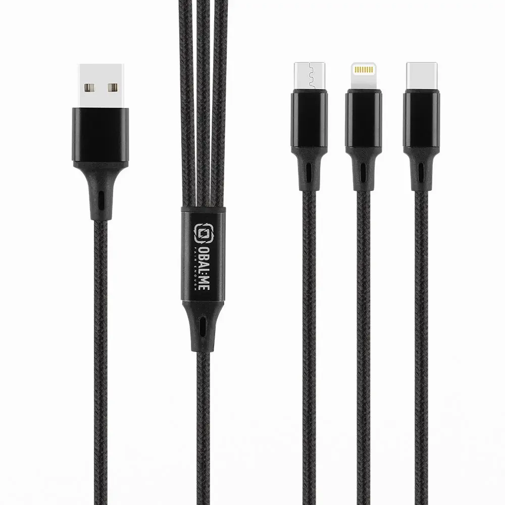 Kabel OBAL:ME 3v1 AllConnect Fast Charge USB-A-USB-C, Lightning, Micro-USB 1.2m Black