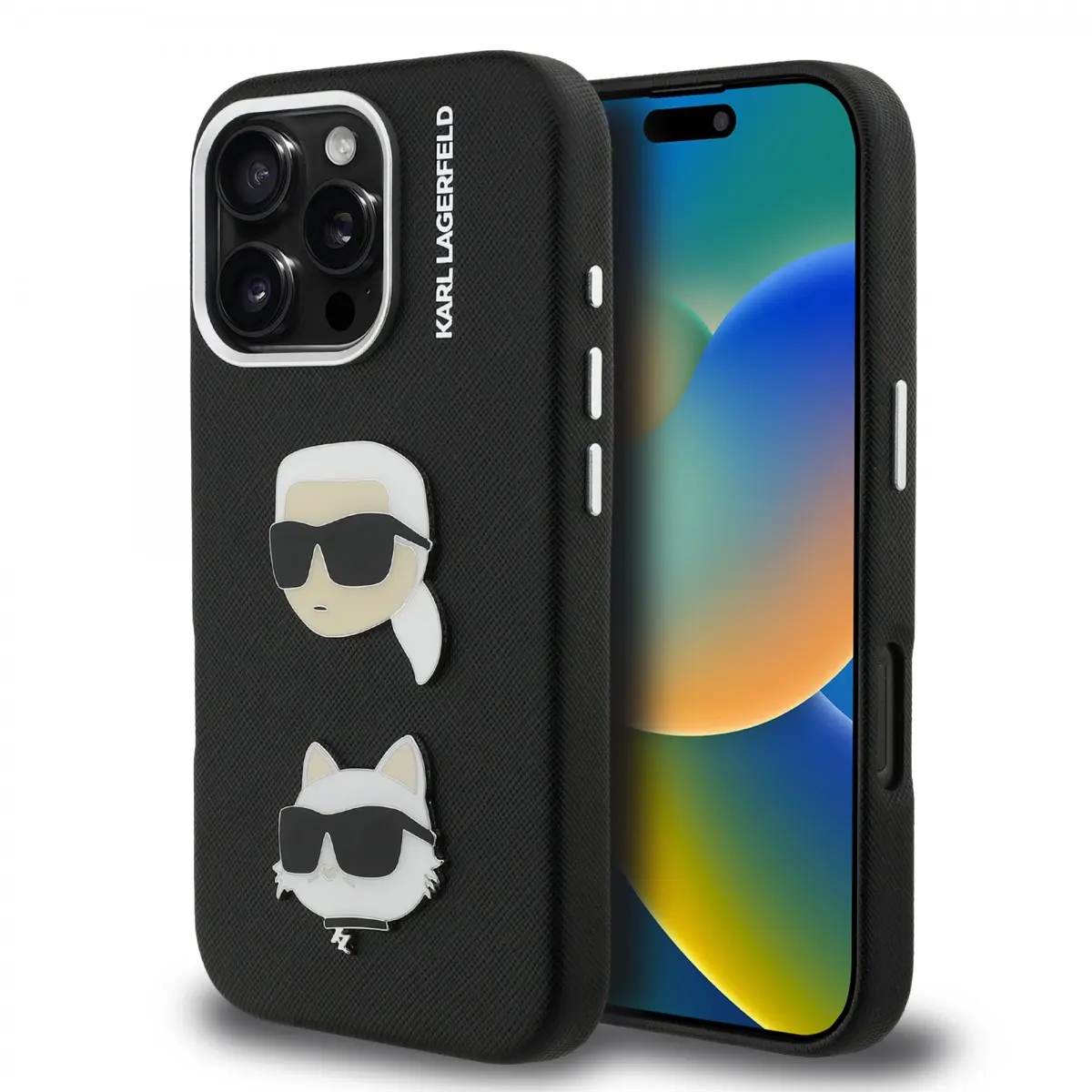 Zadní kryt Karl Lagerfeld Grained PU K&amp;CH Heads pro iPhone 16 Pro Black