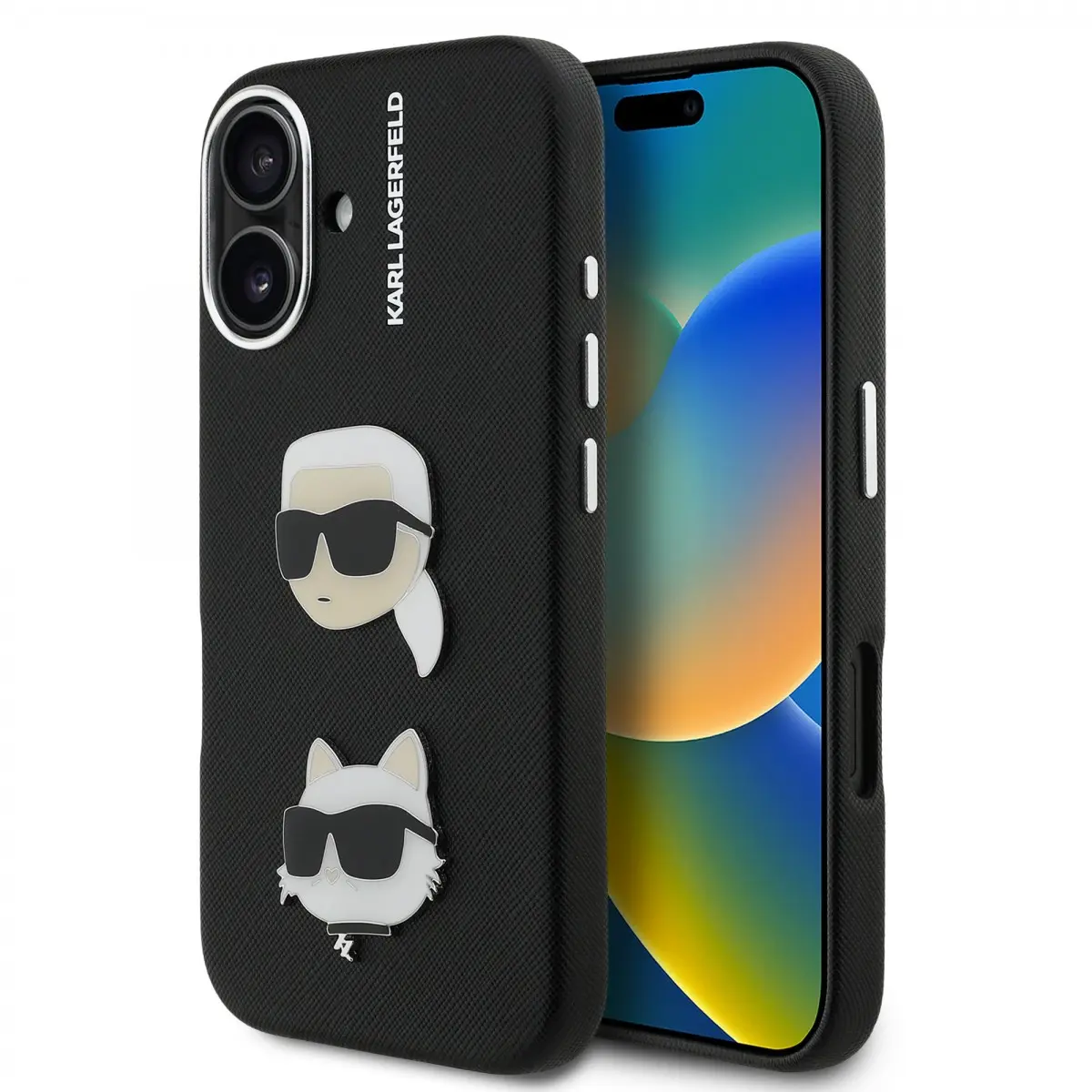 Zadní kryt Karl Lagerfeld Grained PU K&amp;CH Heads pro iPhone 16 Black