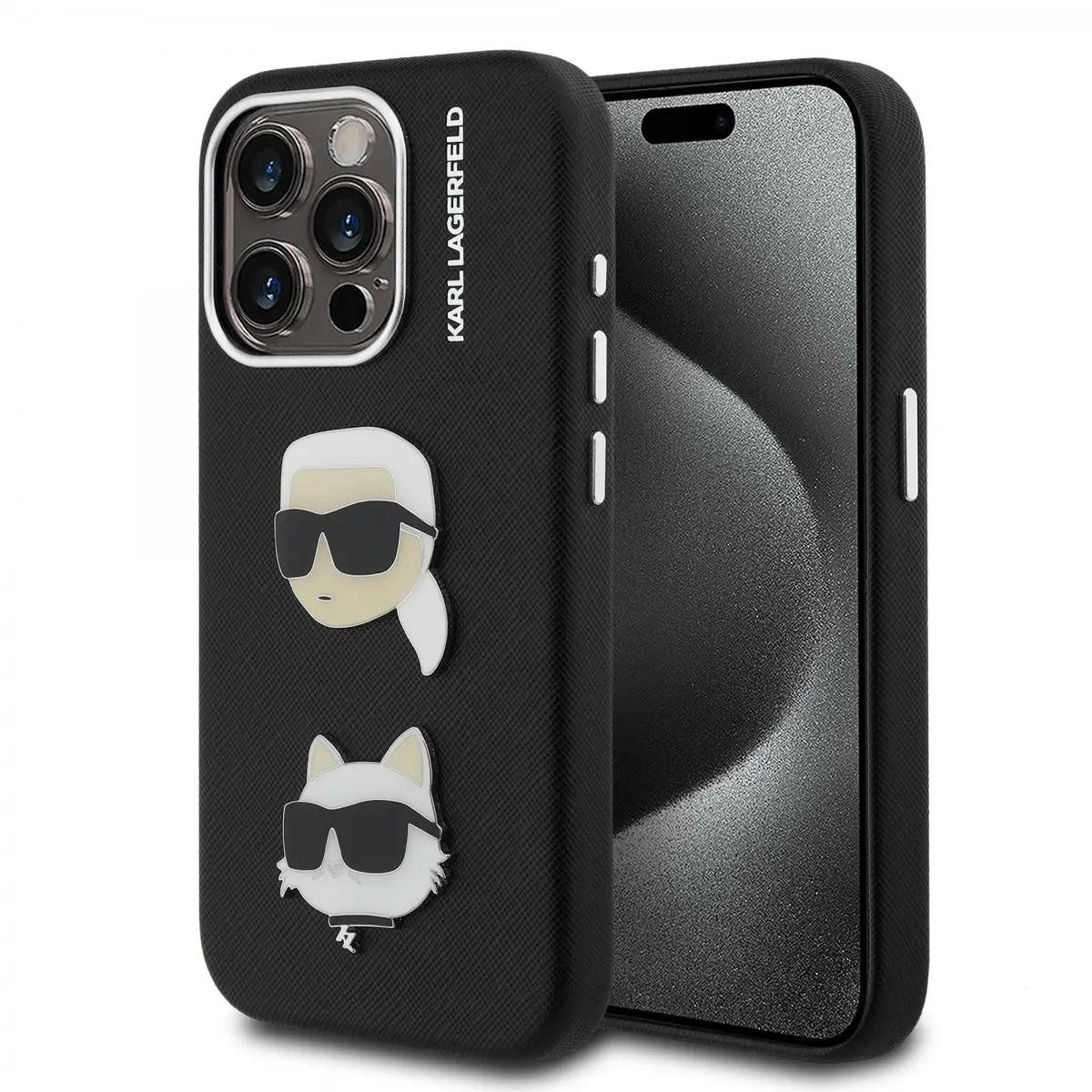 Zadní kryt Karl Lagerfeld Grained PU K&amp;CH Heads pro iPhone 15 Pro Black