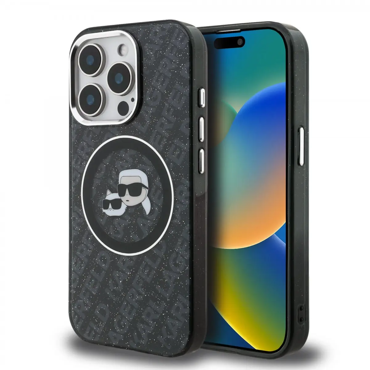 Zadní kryt Karl Lagerfeld IML K&amp;CH Heads Repeated Logo MagSafe pro iPhone 15 Pro Max Black